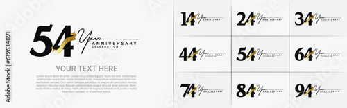 set of anniversary logo with black number and golden ribbon can be use for celebration