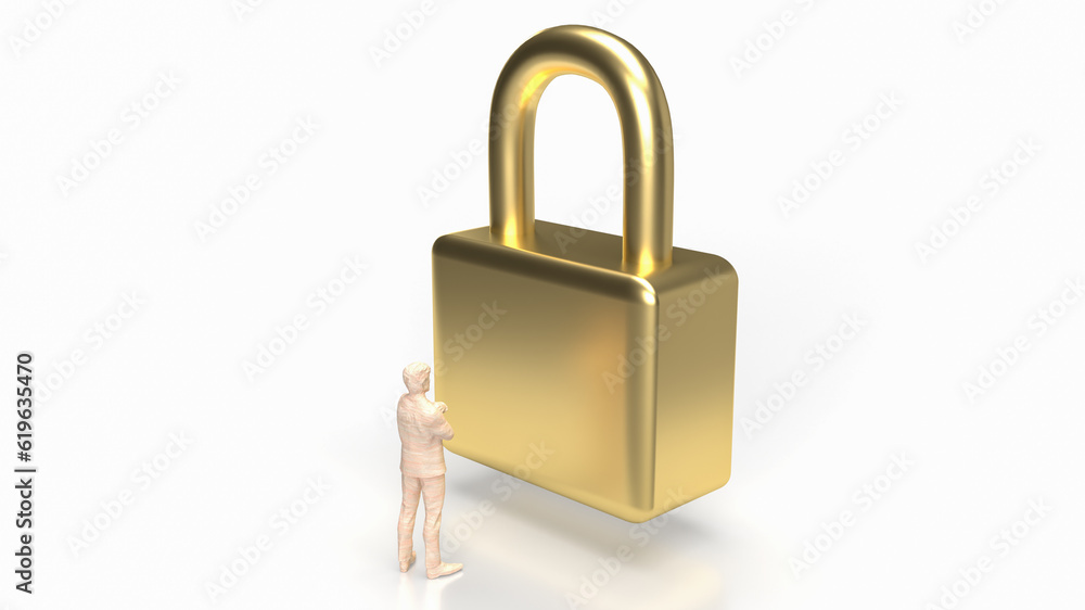 The man and gold master key for business concept 3d rendering