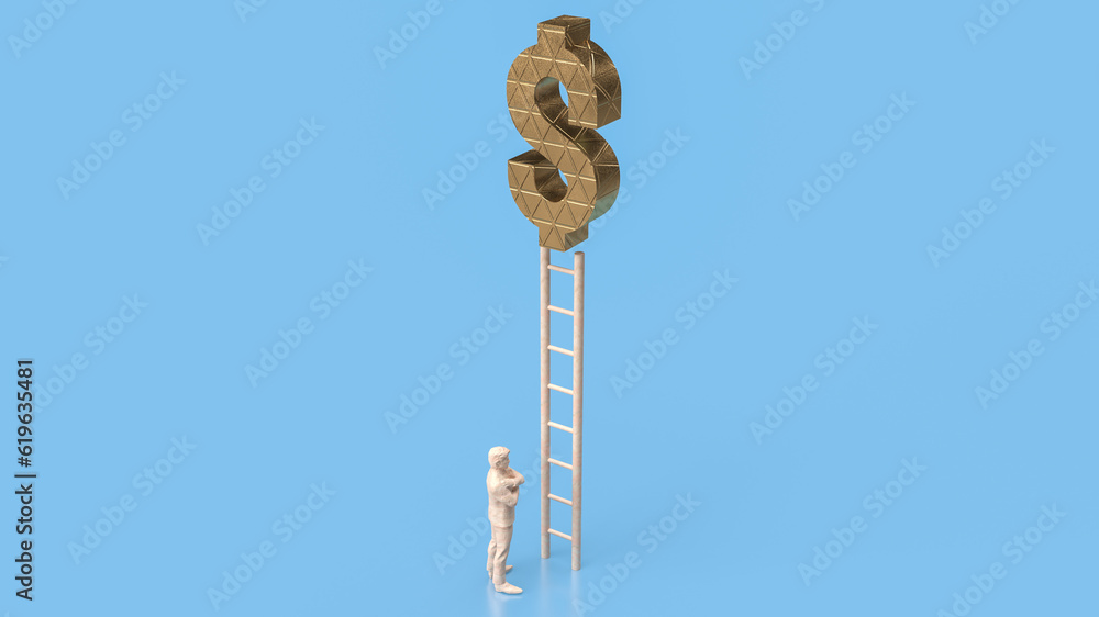 The Business man looking stair to gold dollar symbol 3d rendering The Business man looking stair to gold dollar symbol 3d rendering