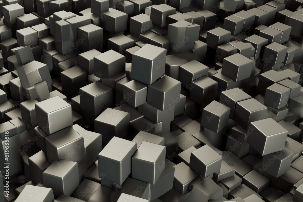 Random shifted silver cube boxes block background. Dark abstract cubes background. Generative AI Random shifted silver cube boxes block background. Dark abstract cubes background. Generative AI