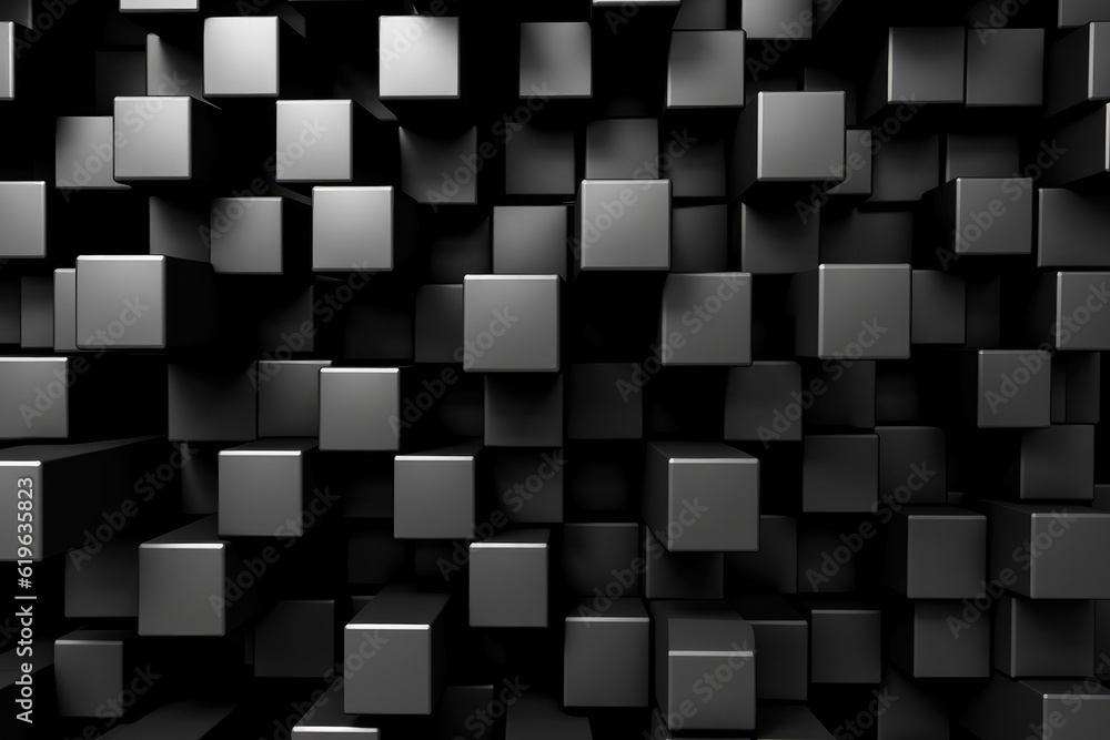 Random shifted black cube boxes block background. Dark abstract cubes background. Generative AI Random shifted black cube boxes block background. Dark abstract cubes background. Generative AI