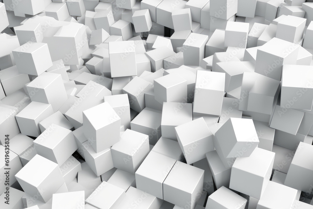 Random shifted white cube boxes block background. White abstract cubes background. Generative AI Random shifted white cube boxes block background. White abstract cubes background. Generative AI