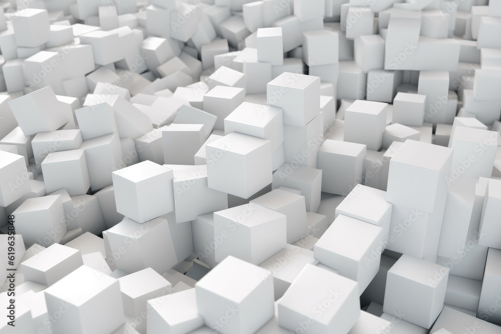 Random shifted white cube boxes block background. White abstract cubes background. Generative AI Random shifted white cube boxes block background. White abstract cubes background. Generative AI