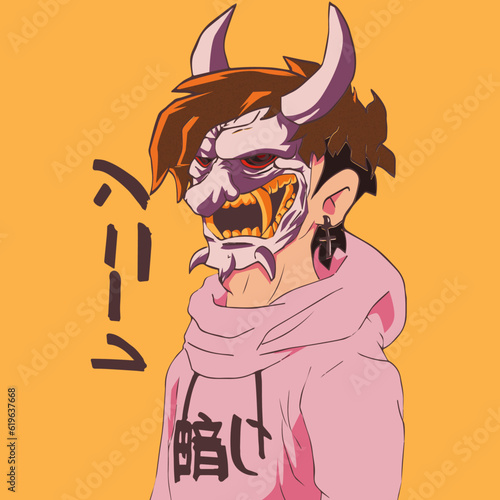"Energía japonesa: Un chico con máscara Oni cautivando con su presencia"
"El enigma del Oni: Un chico enmascarado que despierta curiosidad y fascinación"
"Símbolo ancestral: Un chico con máscara Oni 