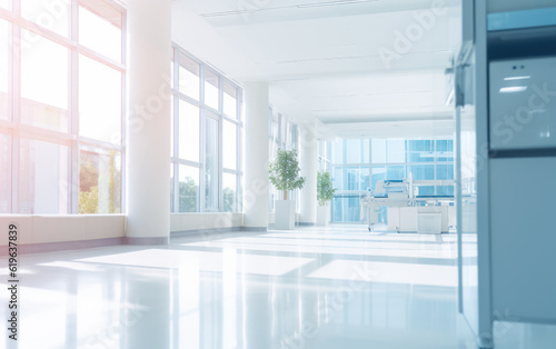 Beautiful Blurred Background of a Modern Hospital Interior © LadyAI
