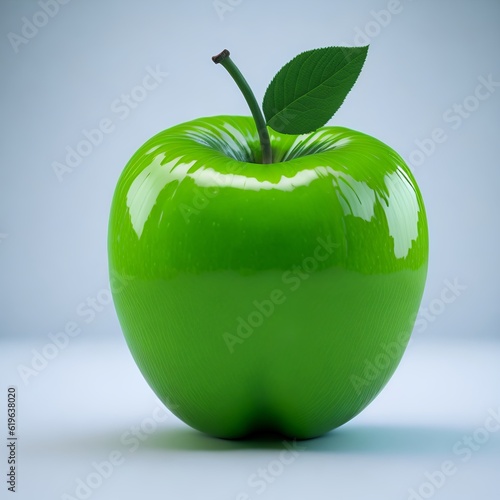 green apple isolated on white  Fresh and Vibrant Green Apple with Leaf on White Background.