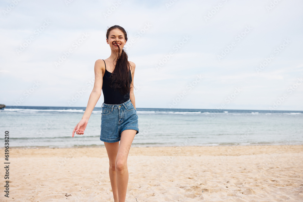 lifestyle woman summer smile beach copy travel young sunset sea space running lifestyle woman summer smile beach copy travel young sunset sea space running