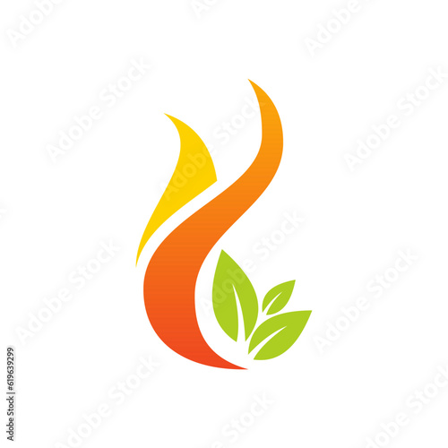 Fire flame organic green leaf logo vector image
