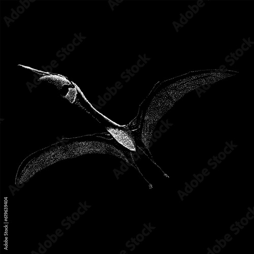 Quetzalcoatlus northropi hand drawing vector isolated on black background.