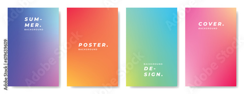 Colorful bright and soft gradient background template set. Vertical colour gradation backdrop design copy space for summer poster, banner, brochure, cover, booklet, or magazine.