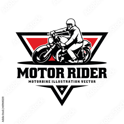 Biker riding adventure motorcycle illustration logo vector