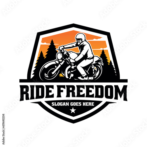 Biker riding adventure motorcycle illustration logo vector