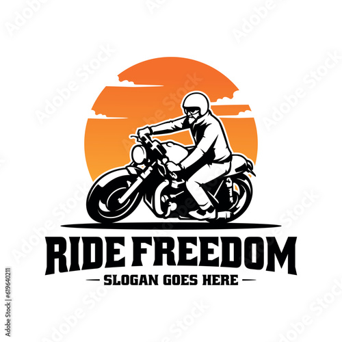 Valokuvatapetti Biker riding adventure motorcycle illustration logo vector