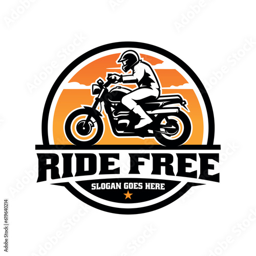 Foto Biker riding adventure motorcycle illustration logo vector