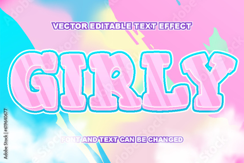 girly cute kawai collorful pink feminine editable text effect font style template design background