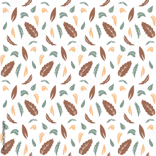 Ditsy seamless pattern with colorful leaves on white background