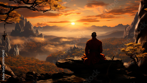 Buddhist monk immersed in meditation, ai generated © Outlander1746