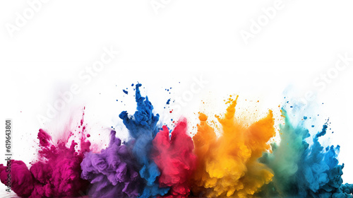 Energetic Impact: Abstract Composition of Vibrant Powder Explosion on White Background, Generative AI