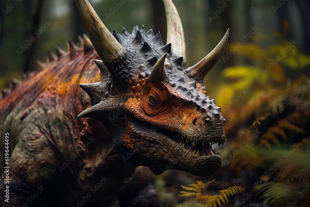 Close-Up of Triceratops, Natural light, Generative AI Close-Up of Triceratops, Natural light, Generative AI