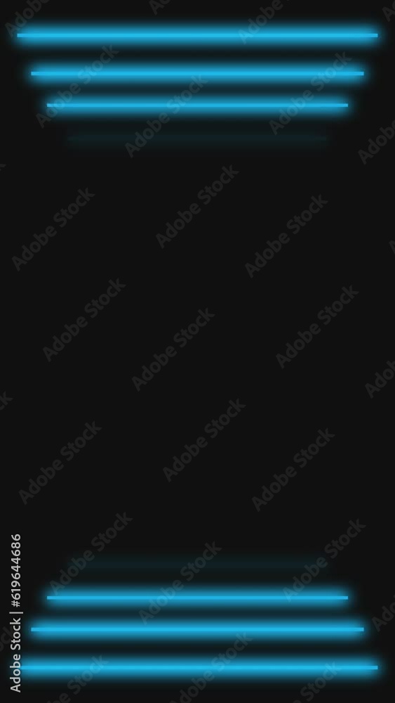 Vertical video. Neon light. Abstract background. Blue color glowing flicker LED illumination lines on dark black geometric empty space for text. Vertical video. Neon light. Abstract background. Blue color glowing flicker LED illumination lines on dark black geometric empty space for text.