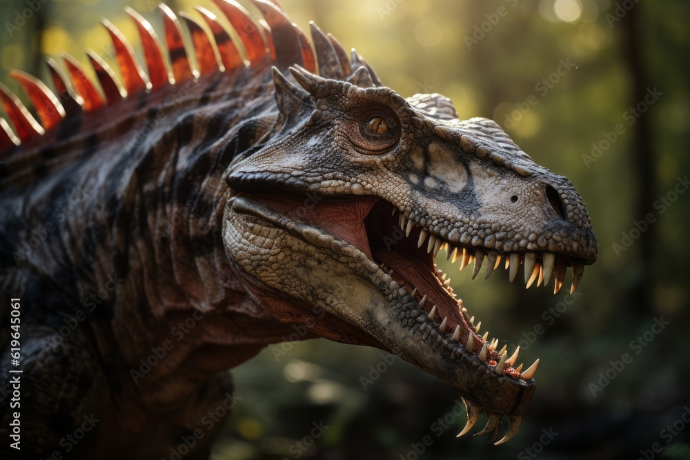 Close-Up of Spinosaurus, Natural light, Generative AI Close-Up of Spinosaurus, Natural light, Generative AI