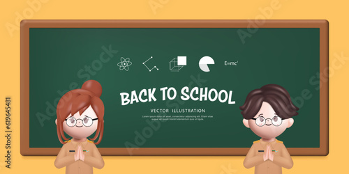 3D Thai teacher greeting with namaste or Thai wai. People in government job character. Back to school concept. Vector in 3d rendering style.