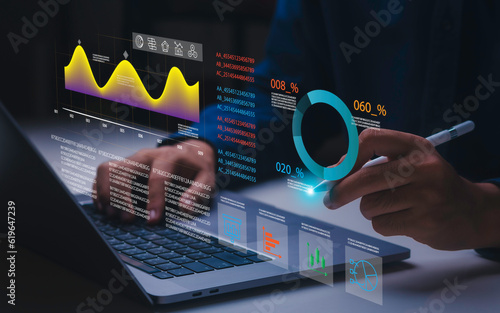 Analysts work in business analytics dashboards to analyze performance and generate in-depth reports for operational management and strategic decisions.