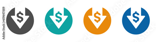 Cost decrease vector signs. Cost deduction vector icons collection