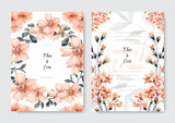 Minimalist wedding card template with nude flower watercolor.