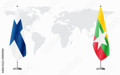 Finland and Myanmar flags for official meeting
