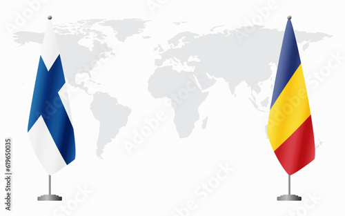 Finland and Romania flags for official meeting