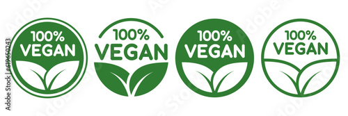 Vegan food icon set badge sign. Bio, Ecology, Organic logos and badges, label, tag. Green leaf on white background. Vector illustration.	