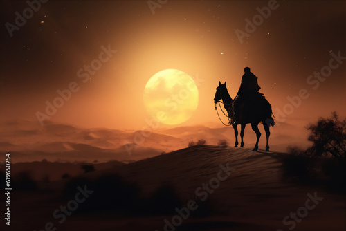 camels in the arabian desert in sunset, create using generative AI tools