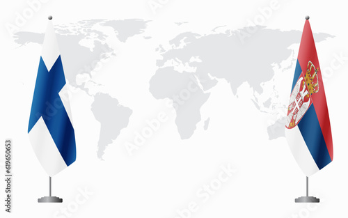 Finland and Serbia flags for official meeting