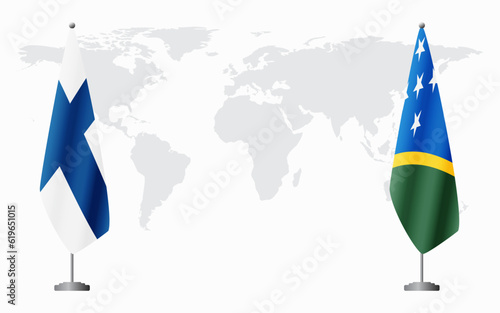 Finland and Solomon Islands flags for official meeting
