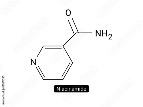 Nicotinamide drug and vitamin molecule skeletal formula vector illustration on white background.