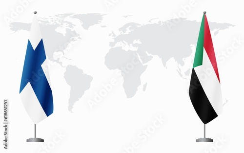 Finland and Sudan flags for official meeting