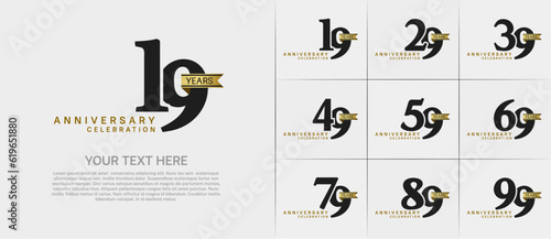 set of anniversary logo with black number and gold ribbon can be use for celebration