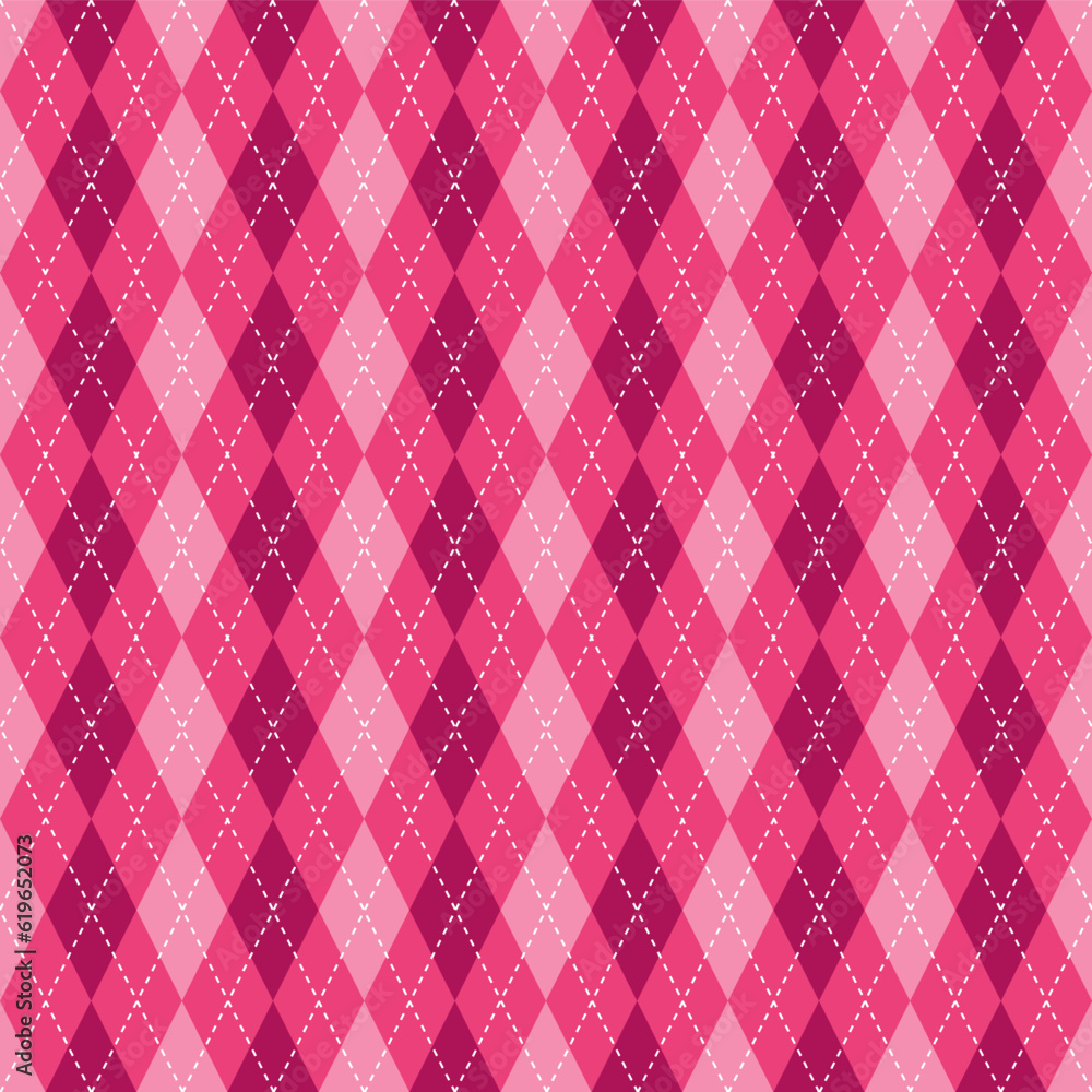 Fototapeta premium Argyle vector pattern. Argyle pattern. Pink argyle pattern. Seamless geometric pattern for clothing, wrapping paper, backdrop, background, gift card, sweater.