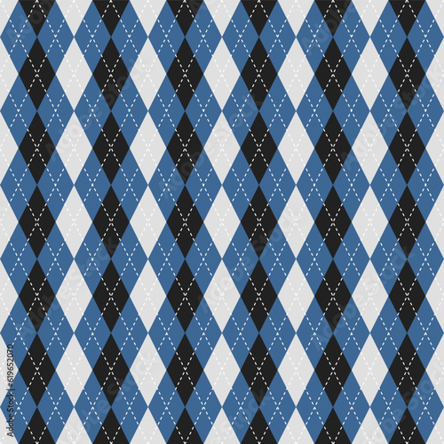 Argyle vector pattern. Argyle pattern. Navy blue and black argyle pattern. Seamless geometric pattern for clothing, wrapping paper, backdrop, background, gift card, sweater.