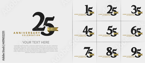 set of anniversary logo with black number and gold ribbon can be use for celebration © CRIMSONRED