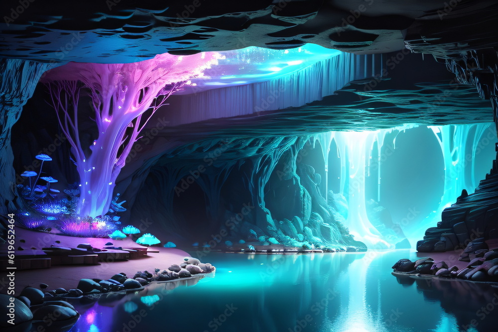 waterfall cave in the night