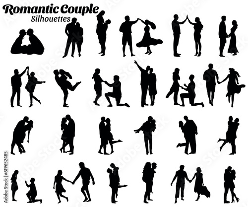 Set of romantic couple silhouette vector.