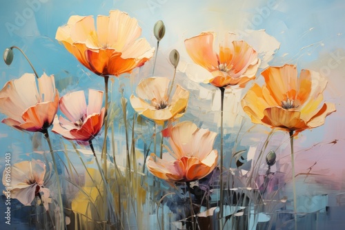 oil painting on canvas of flowers with ocher shades of colors