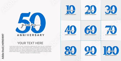 set of anniversary logo with blue number and black handwriting text can be use for celebration