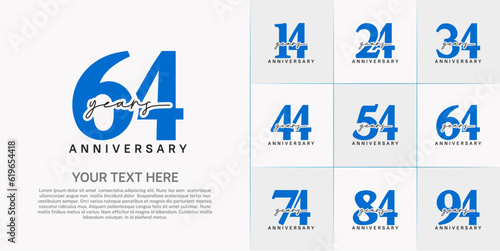 set of anniversary logo with blue number and black handwriting text can be use for celebration