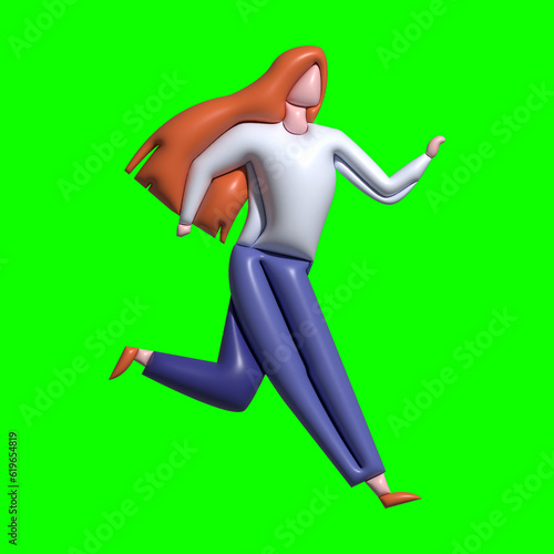 In Motion 3D Woman Running with Greenscreen Background