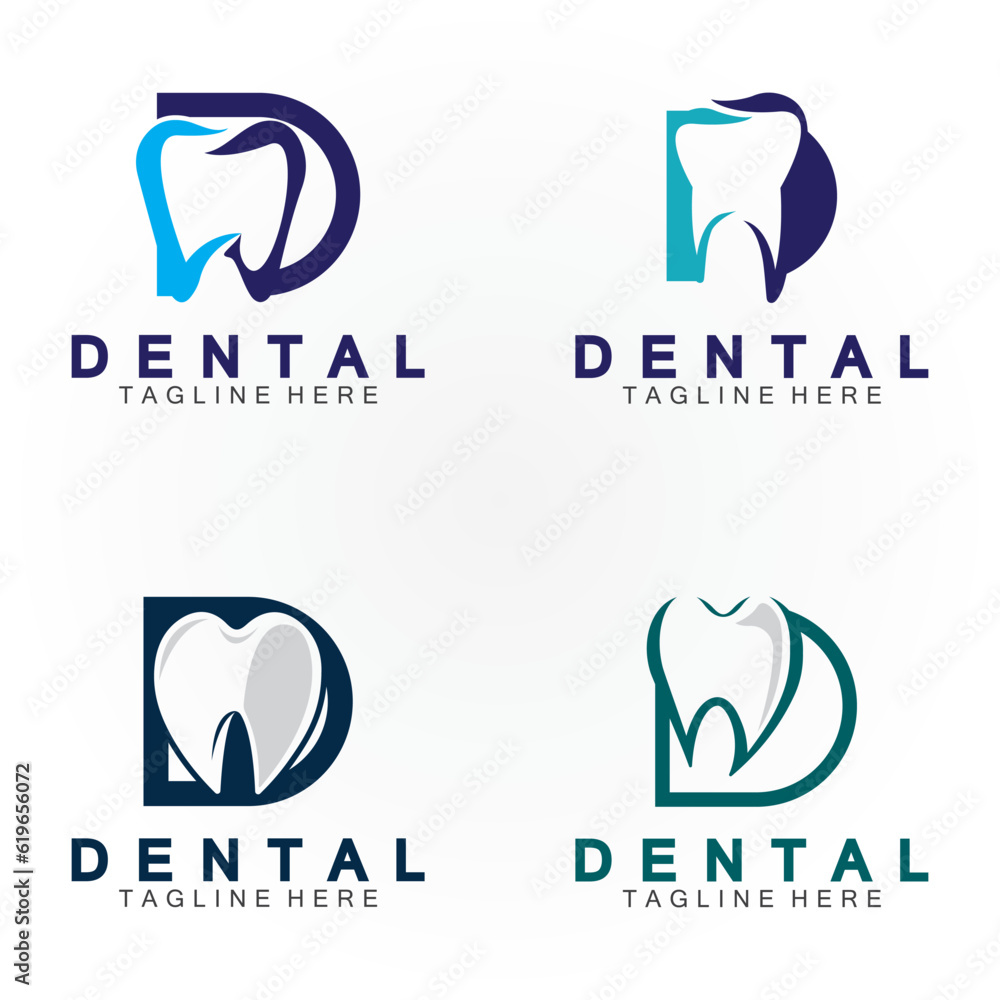 Initial D letter with Dental icon shaped inside vector logo design illustration suitable for dental health, clinic dentist, dental care. Initial D letter with Dental icon shaped inside vector logo design illustration suitable for dental health, clinic dentist, dental care.