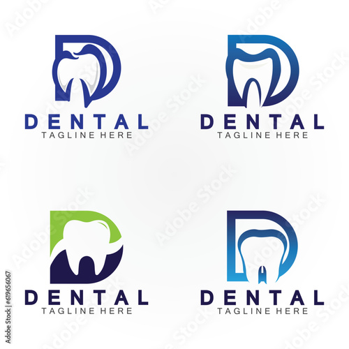 Initial D letter with Dental icon shaped inside vector logo design illustration suitable for dental health, clinic dentist, dental care.