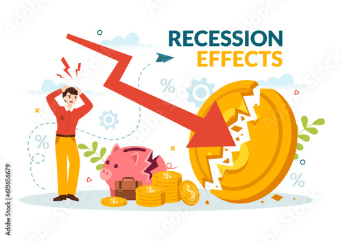 Recession Effects Vector Illustration with Impact on Economic Growth and Economical Activity Decline Result in Flat Cartoon Hand Drawn Templates